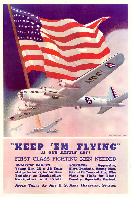 Keep Em Flying Us Army Air Corps Ww2 War Wall Art Home Decor Poster