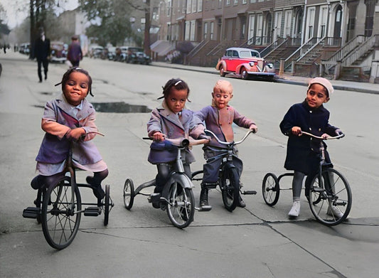 Kids On Tricycles Brooklyn New York City 1930S Colorized Picture Magnet 8.5 X11