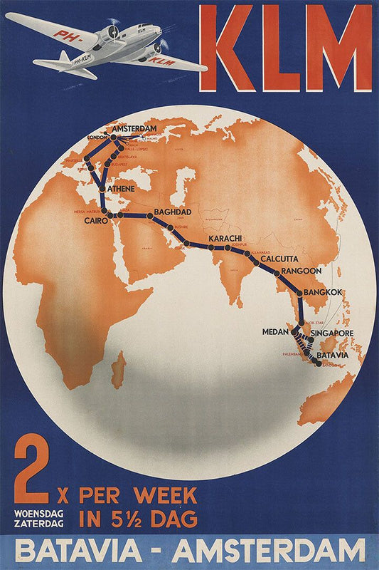 Klm Royal Dutch Airlines Amsterdam 1950S Vintage Travel Wall Poster