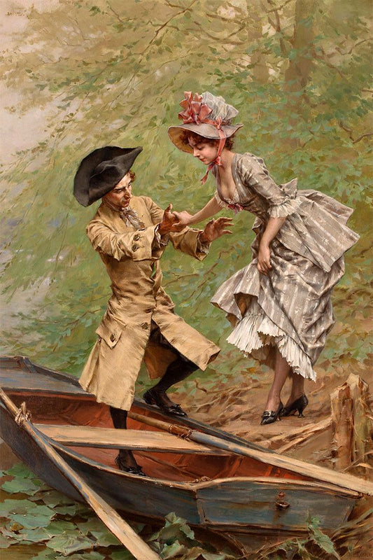 Lady In The Boat Pug Victorian Landscape Vintage Wall Home Decor Poster