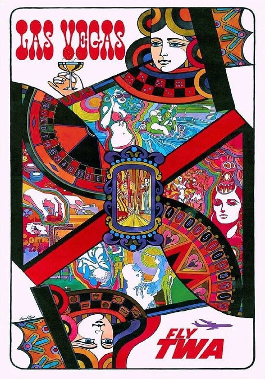 Las Vegas Nevada Queen Heart United States Retro Twa Travel Ad Poster Print