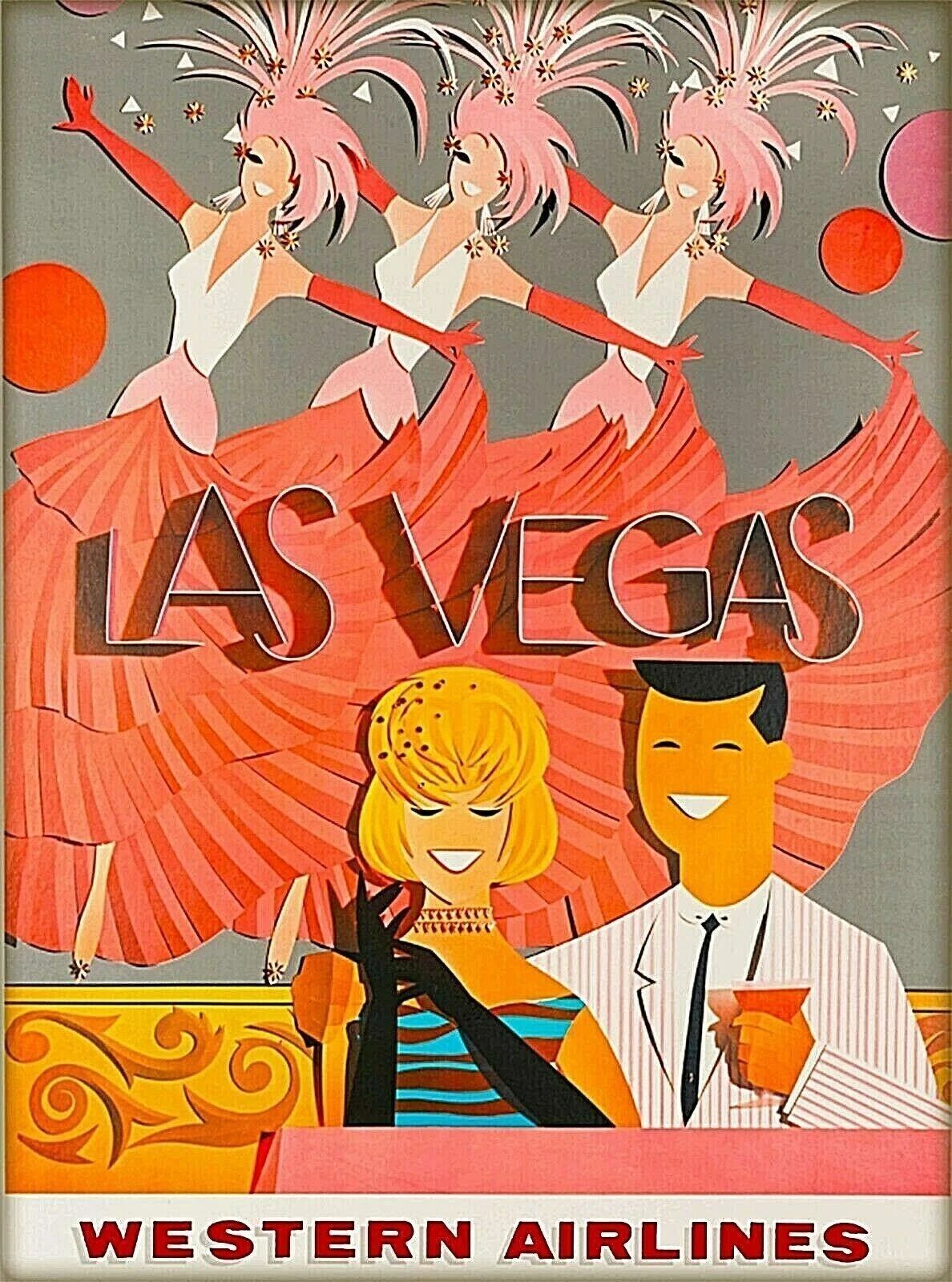 Las Vegas Showgirls Nevada Us Retro Airline Travel Ad Poster Print