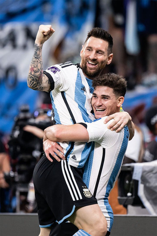 Leo Messi Julian Alvarez Goal Celebration Argentina Wall Art Poster