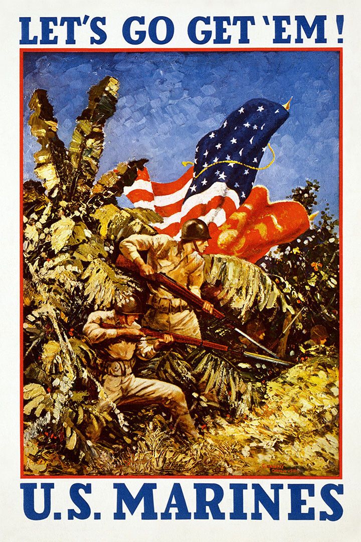 Lets Go Get Em 1942 Us Marines Wwii Recruiting Wall Art Home Poster