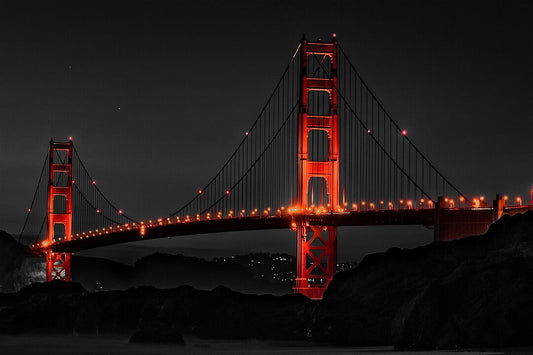 Lighted Golden Gate Bridge At Night Art Wall Decor Poster