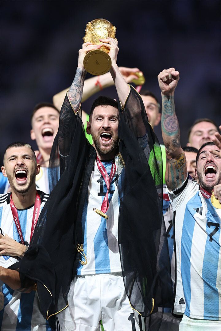 Lionel Messi Argentina Champions 2022 World Cup Soccer Trophy Poster