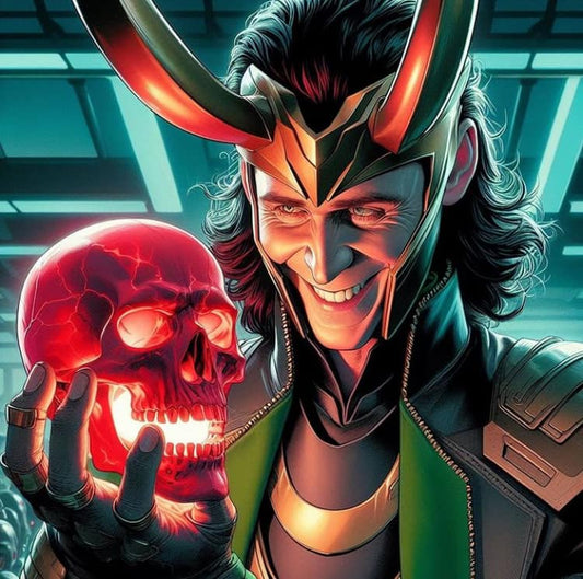 Loki With Red Skull Print Poster