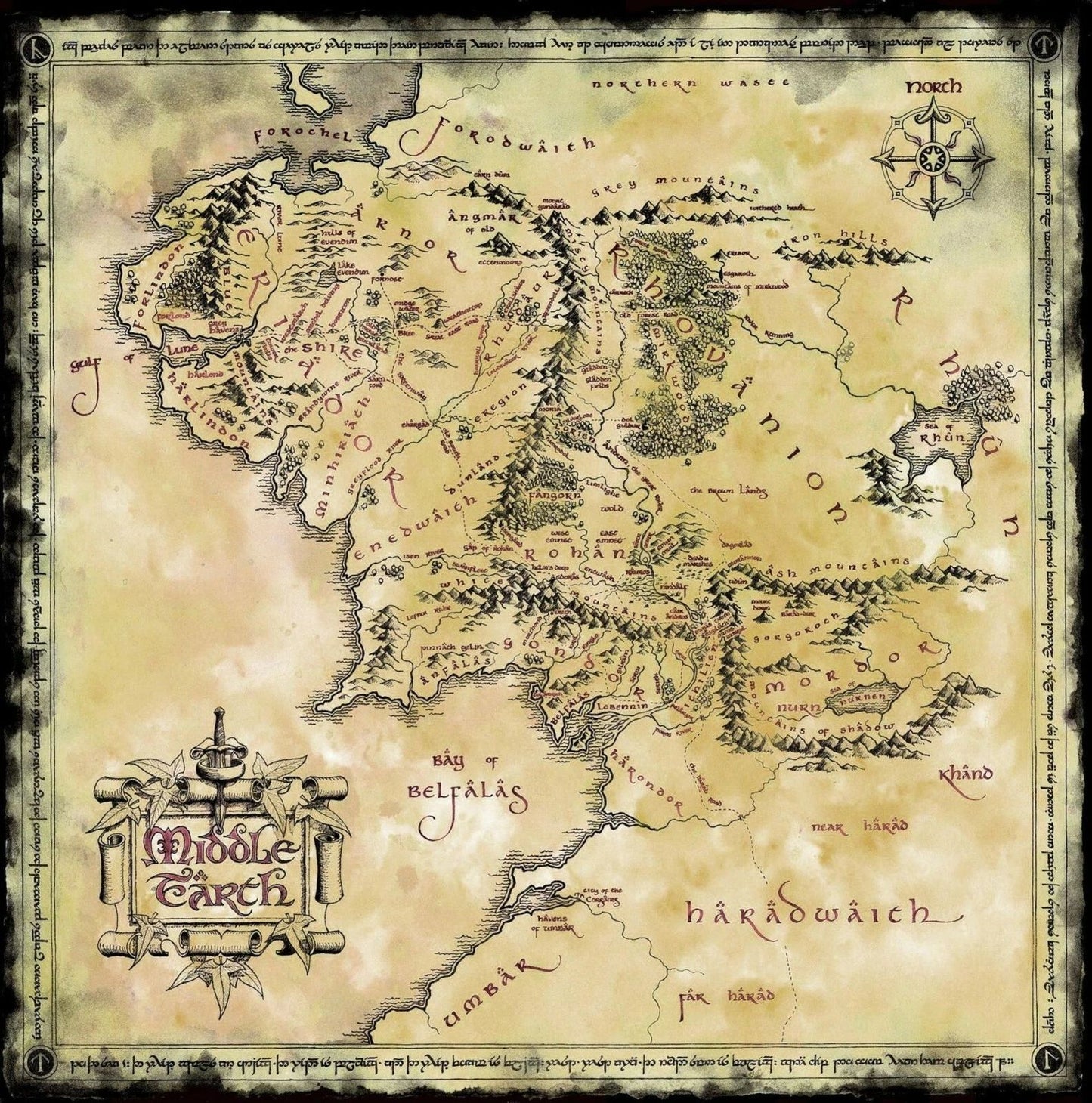 Lord Of The Rings Map Of Middle Earth Mordor Rohan Shire Propreplica