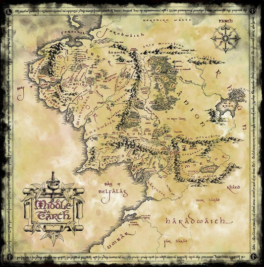 Lord Of The Rings Map Of Middle Earth Mordor Rohan Shire Propreplica