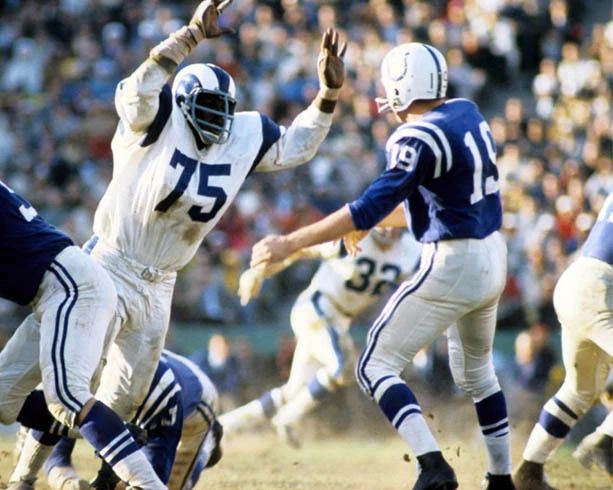 Los Angeles Rams Deacon Jones Vs Colts Johnny Unitas Glossy Keychain Print