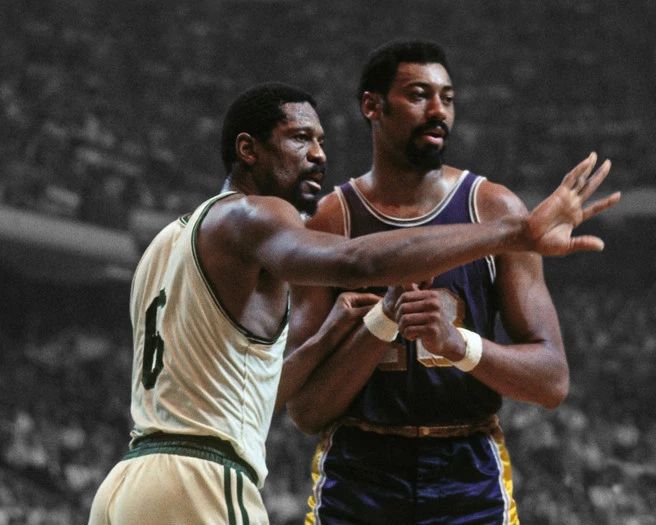 Los Angeles Wilt Chamberlain Vs Boston Celtics Bill Russell Glossy Photo