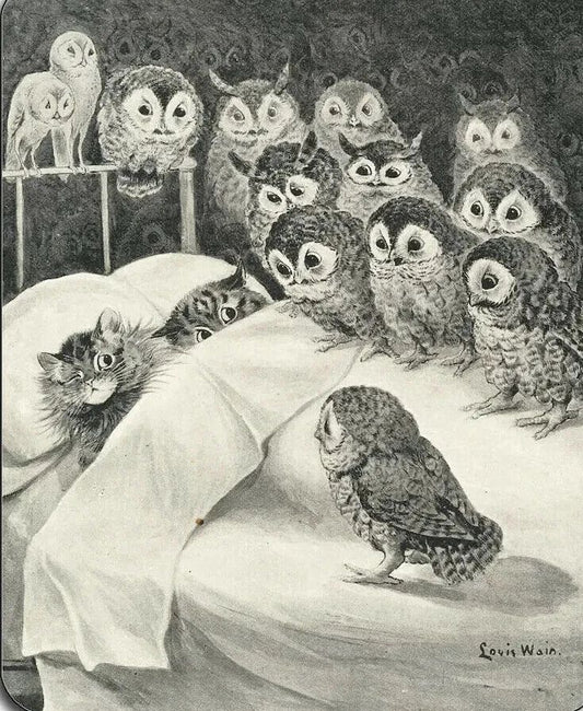 Louis Wain Cat Nightmare Owl Picture Magnet Magnet Print Nature Wall Art Reprint