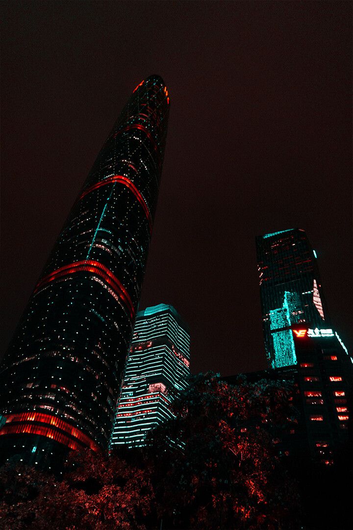 Low Angle Photo Of Buildings At Night Art Wall Decor Poster