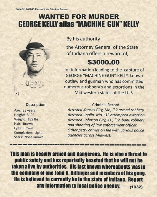 Machine Gun Kelly Wanted Keychain Keychain Organized Crime Mobster Mob Picture