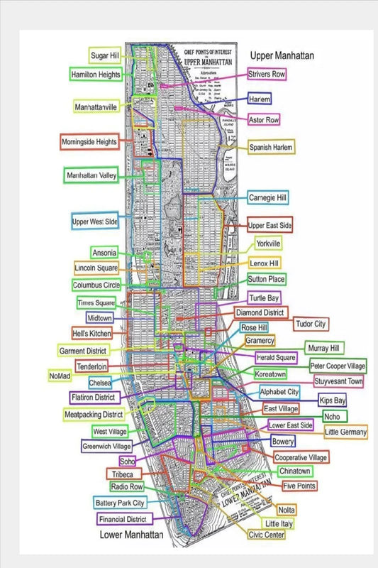 Manhattan Neighborhood Diagram Map New York City Picture Magnet Magnet