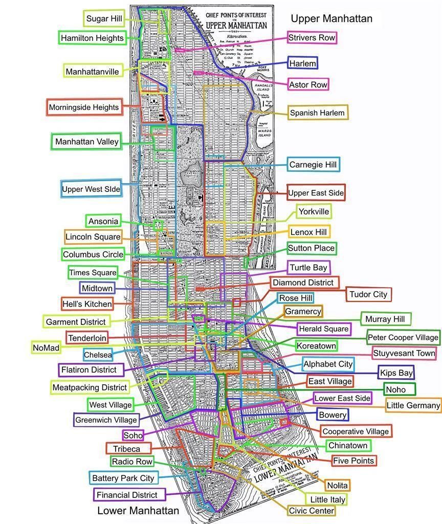 Manhattan Neighborhood Map New York City Poster Picture Photo Print