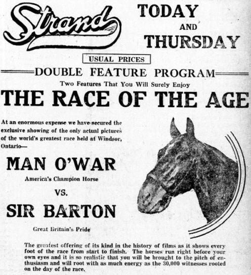 Man O'War Vs Sir Barton Photo Horse Racing Picture Man O War Wide Border