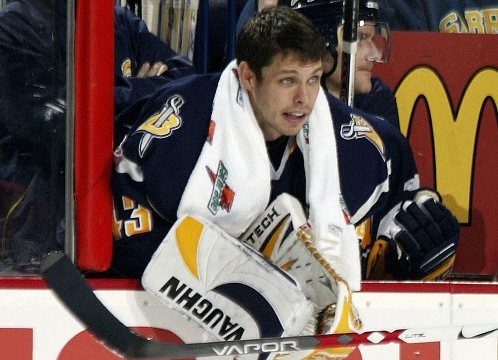 Martin Biron Photo Hockey Buffalo Sabres Picture Nhl On Bench