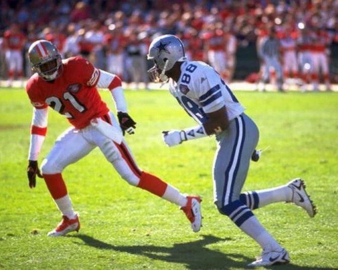 Michael Irvin & Deion Sanders Keychain 49Ers Cowboys Nfl Football In Coverage