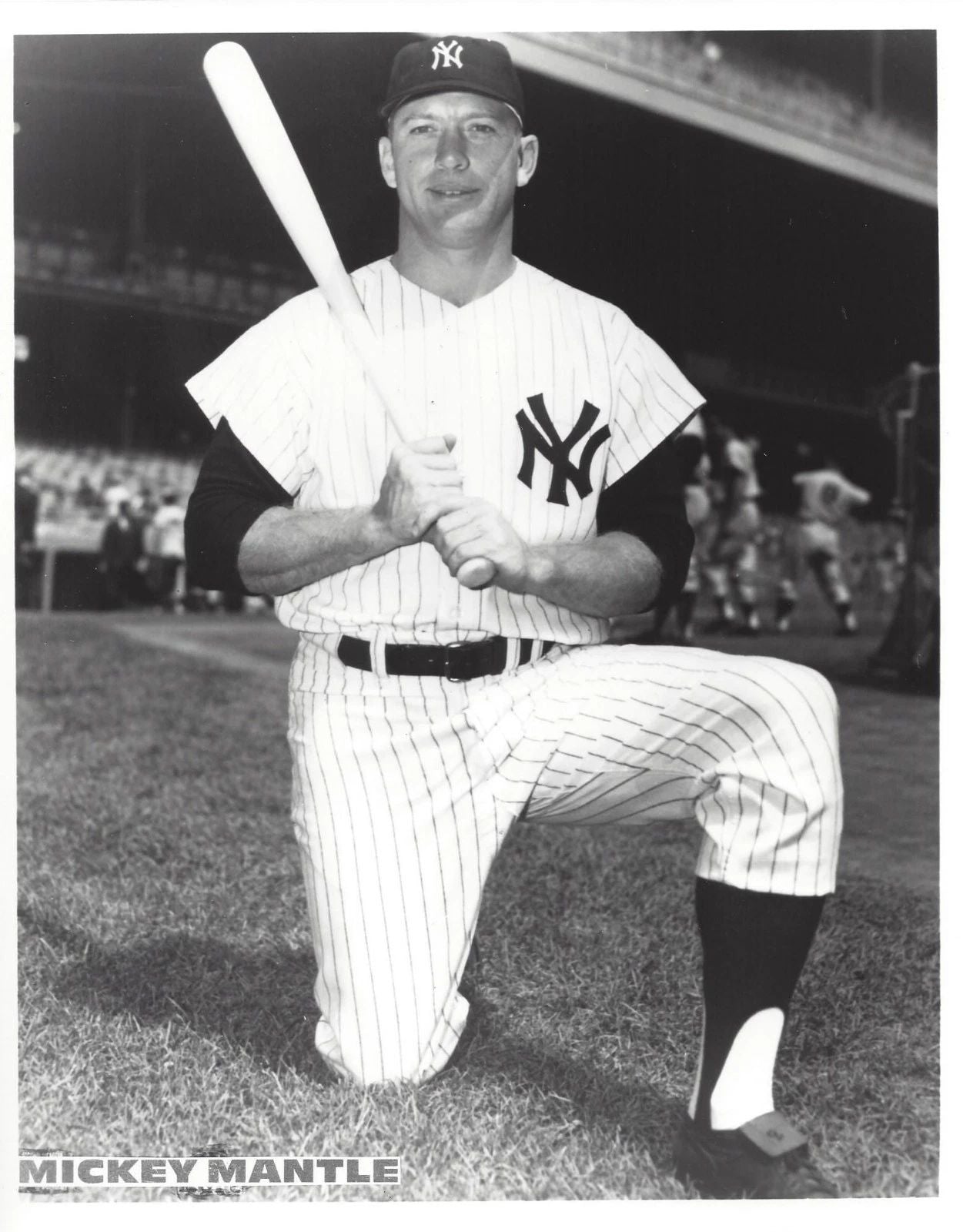 Mickey Mantle Photo New York Yankees Ny Baseball Picture On Knee