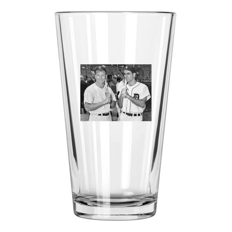 Mickey Mantle And Rocky Colavito Photo Baseball Pint Beer Drinking Glass