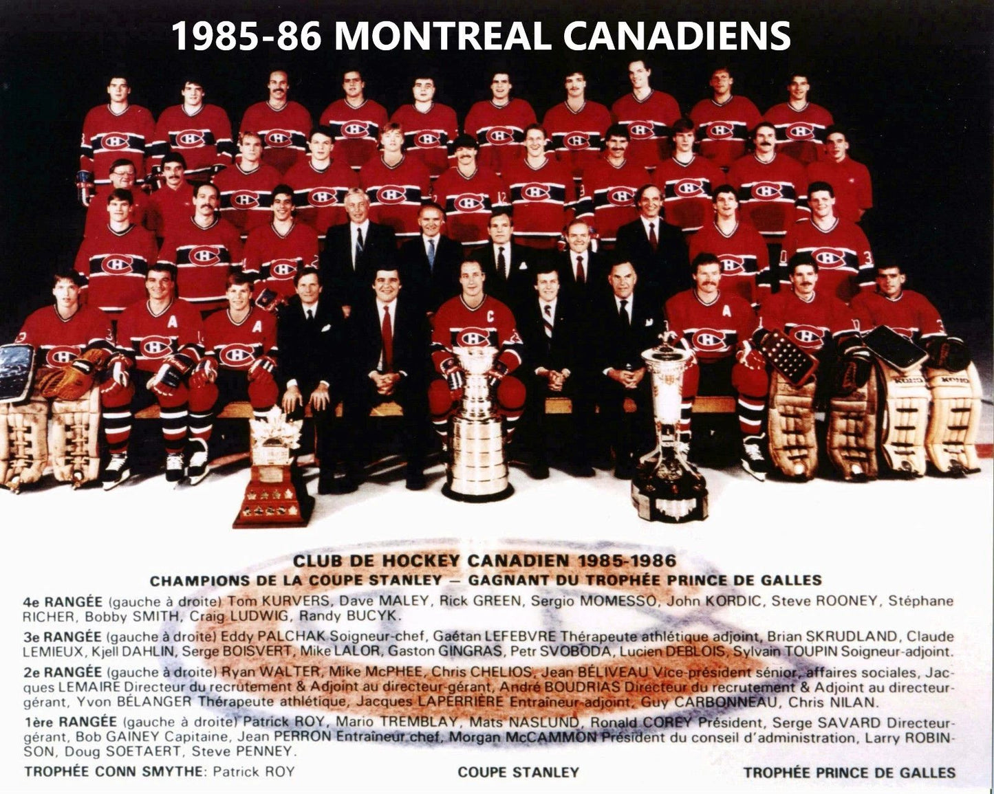 Montreal Canadiens 1985 86 Team Photo Hockey Nhl Picture Stanley Cup Champs