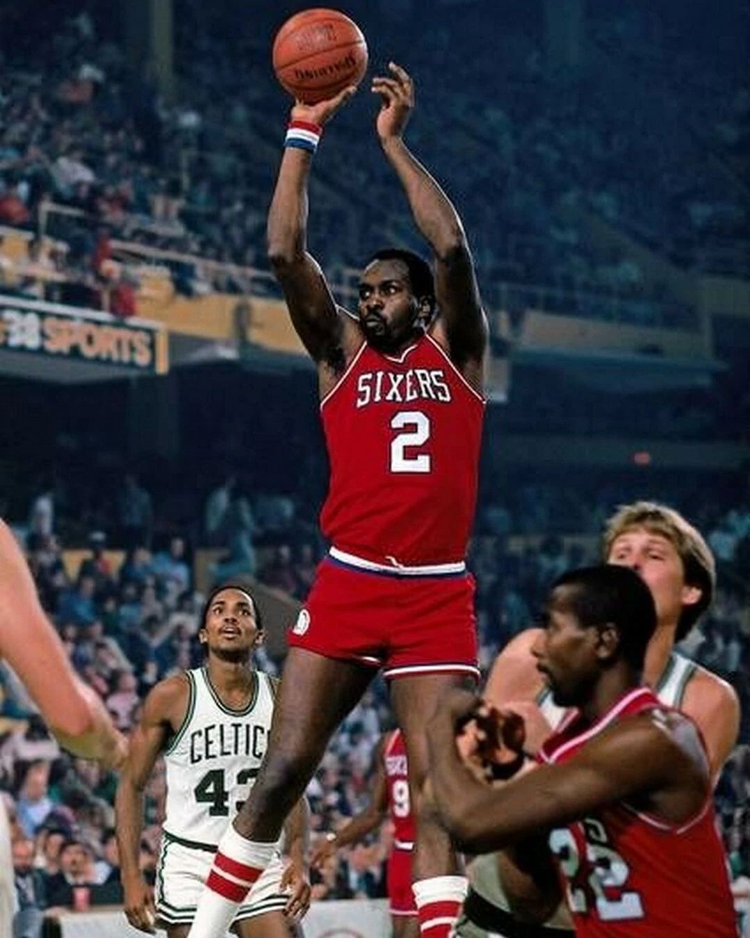 Moses Malone Photo Philadelphia 76Ers Sixers Basketball Nba Jump Shot