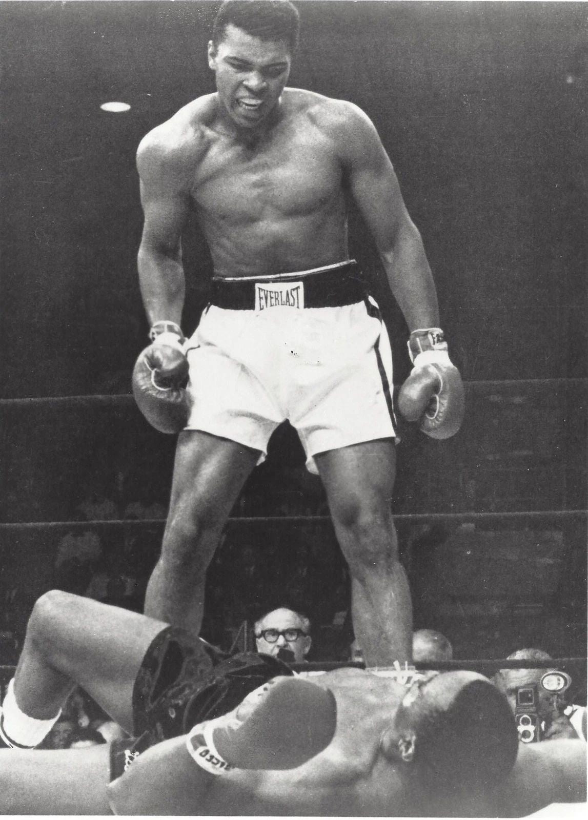 Muhammad Ali Floors Sonny Liston Photo Boxing Picture Bw Has Border