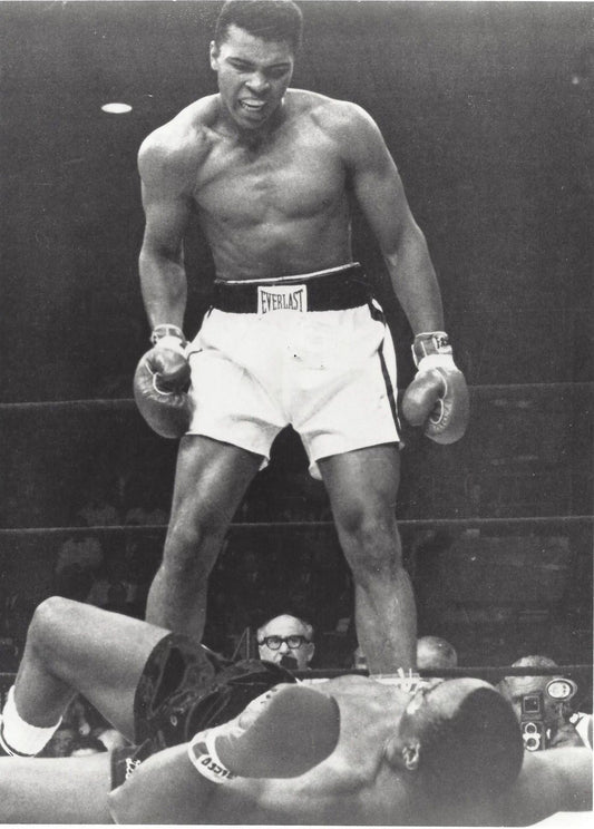 Muhammad Ali Floors Sonny Liston Photo Boxing Picture Bw Has Border