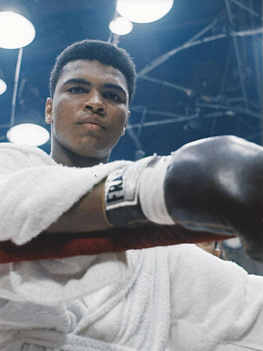 Muhammad Ali Photo Boxing Color In White Rob Against Ropes