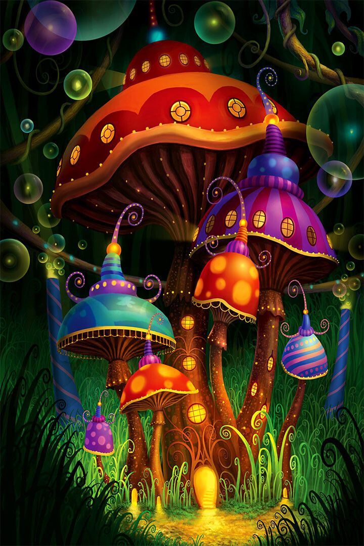 Magic Mushroom Colorful Plant Painting Print Wall Art Home Decor Poster