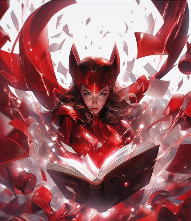 Magical Heroine Reading Book Red Energy Print Poster