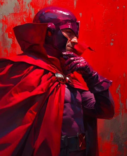Magneto Portrait Red Background Print Poster