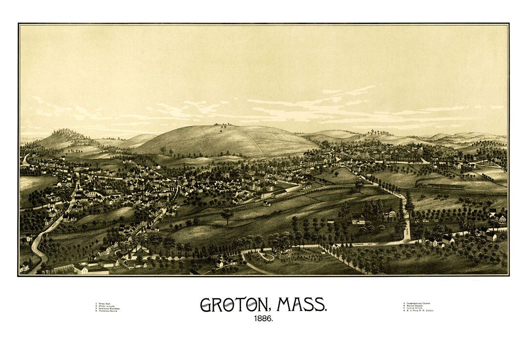 Map Of Groton Massachusetts Vintage Style Painting Wall Art Poster