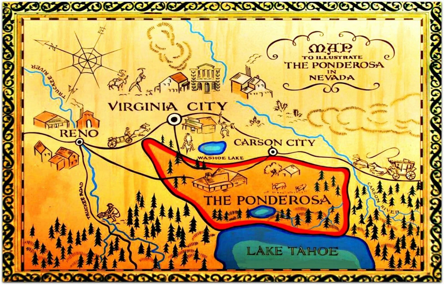 Map Of Ponderosa Old Western Show Bonanza Poster Photo Picture 8 X 10 Reprint