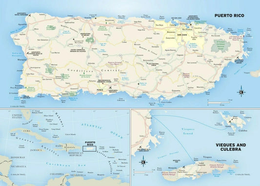 Map Of Puerto Rico Caribbean Island Poster Photo Picture Print