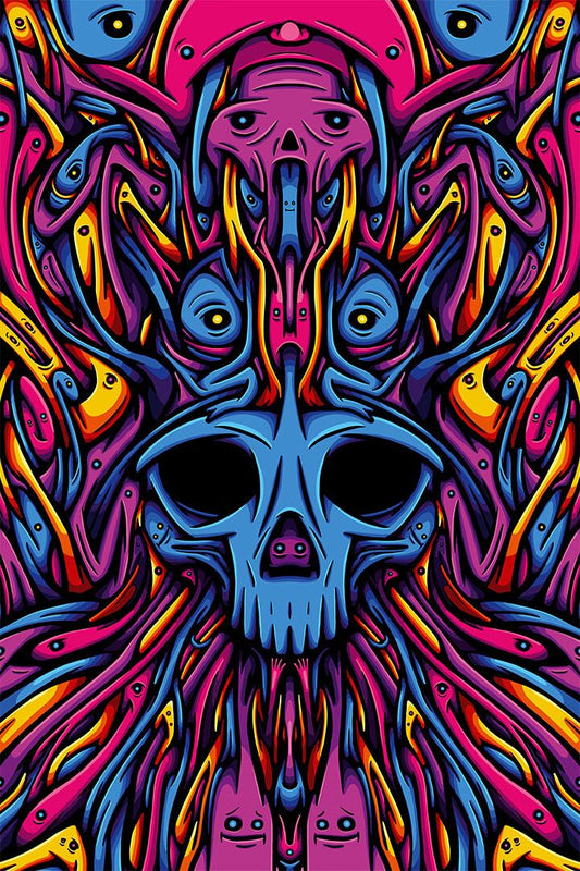 Marijuana Theme Reefer Madness Skull Painting Wall Art Home Decor Poster