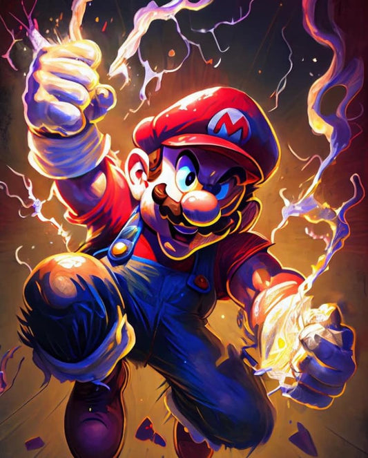 Mario Thunder Action Illustration Print Poster