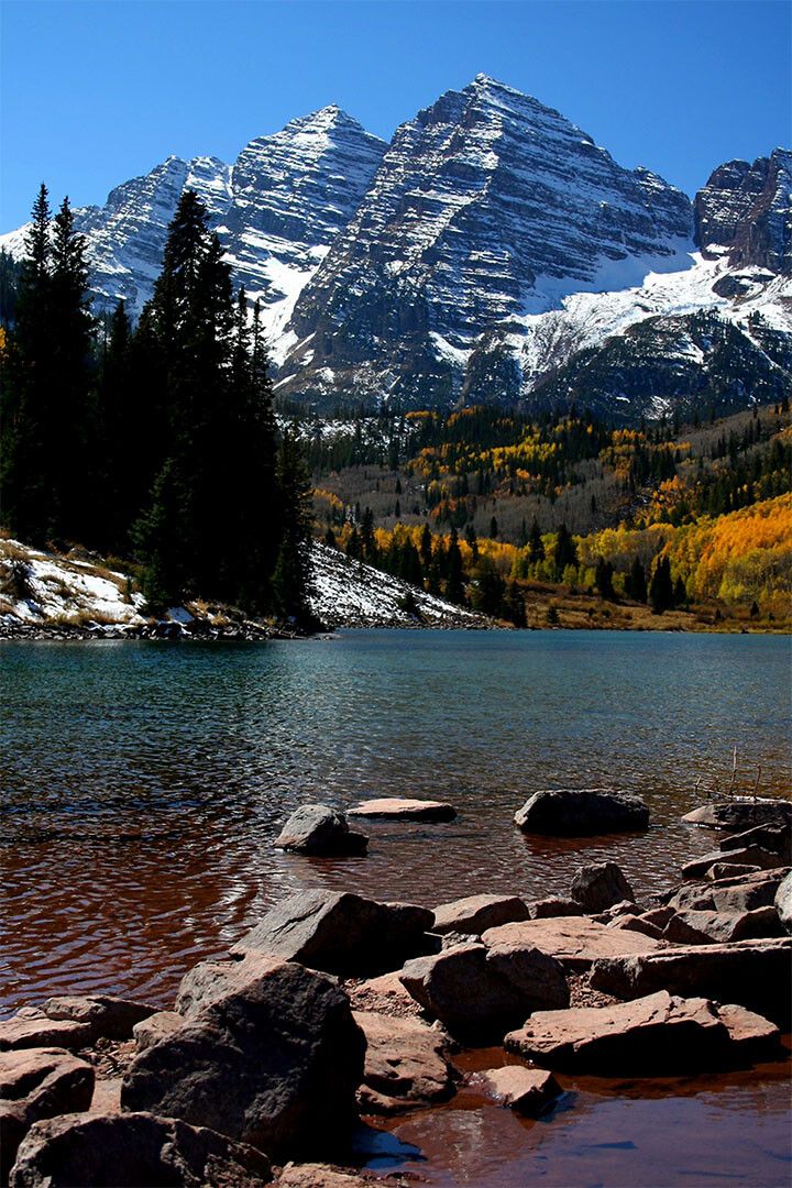 Maroon Lake Colorado Mountain Snow Photo Room Decor Print Poster