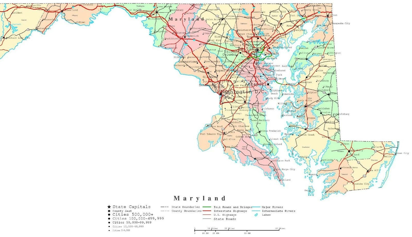 Maryland State Road Map Poster Picture Photo Print Baltimore East City