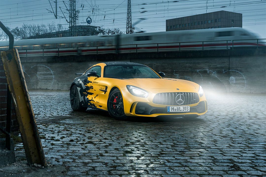 Mercedes Benz Amg Gtr Yellow Car Railway Train Home Decor Jigsaw Puzzle