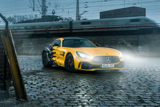 Mercedes Benz Amg Gtr Yellow Car Railway Train Home Decor Jigsaw Puzzle