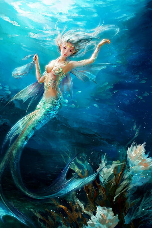 Mermaid In The Sea Design Girl Painting Jigsaw Puzzle