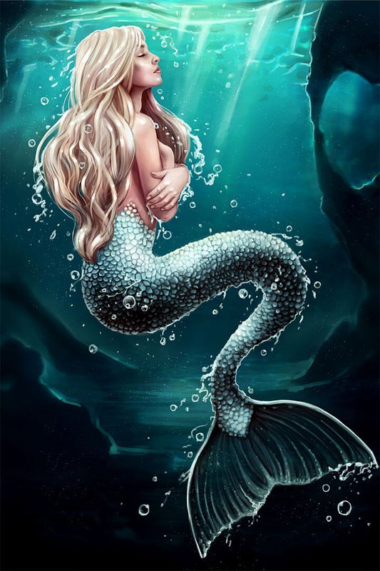 Mermaid In The Sea Eyes Closed Design Girl Print Wall Home Decor Jigsaw Puzzle