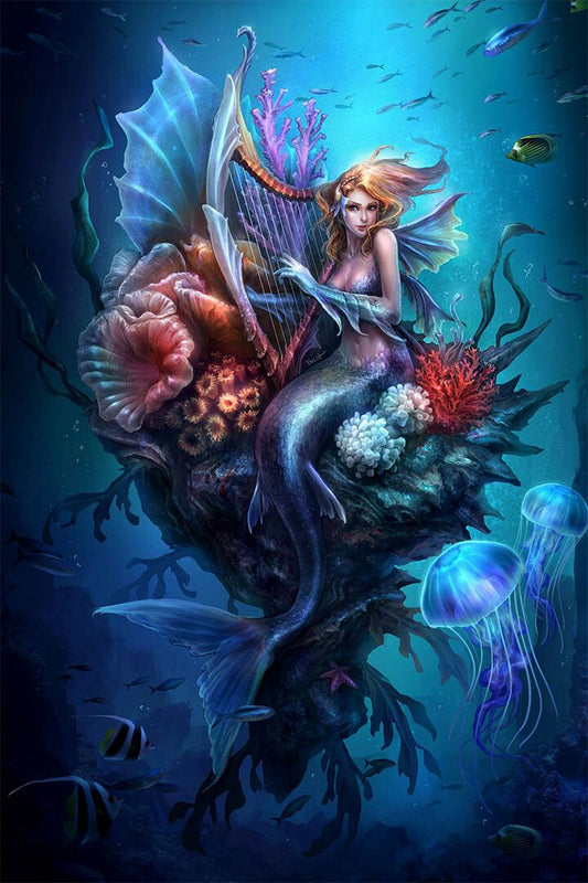 Mermaid In The Sea Music Design Girl Print Jigsaw Puzzle