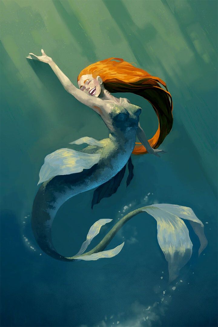 Mermaid Laughing In The Sea Drawing Painting Jigsaw Puzzle