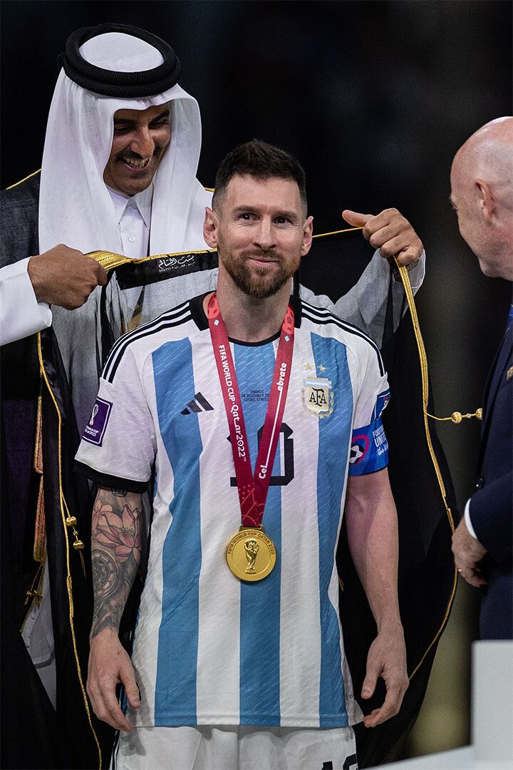 Messi Wearing Cape Trophy Ceremony Argentina Football Soccer Jigsaw Puzzle