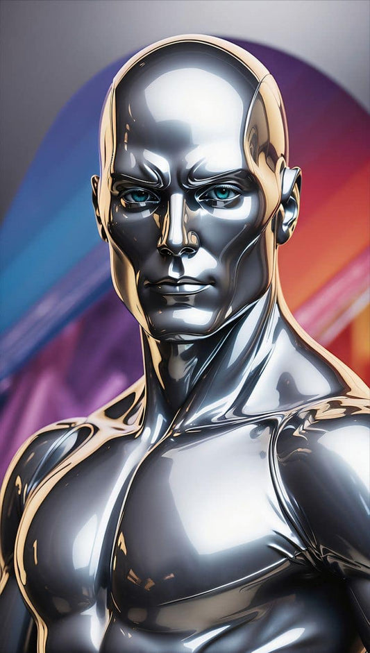 Metallic Robotic Portrait Print Poster