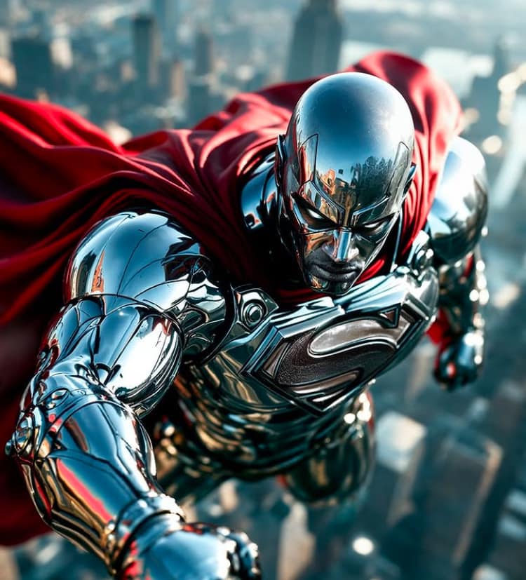Metallic Superhero Flying Cityscape Jigsaw Puzzle