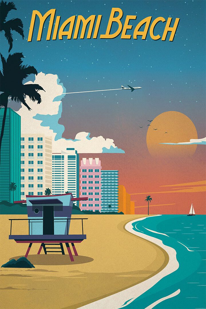 Miami Beach Florida Vintage Style Travel Holiday Jigsaw Puzzle